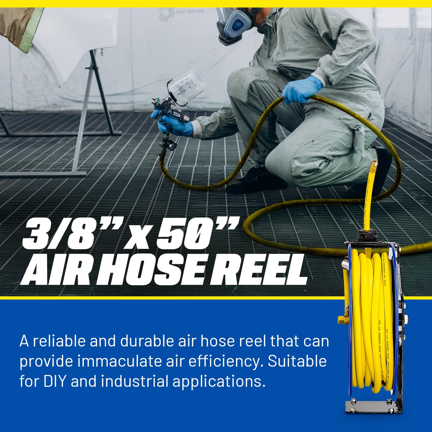 Goodyear reel steel body visible for heavy-duty industrial use.