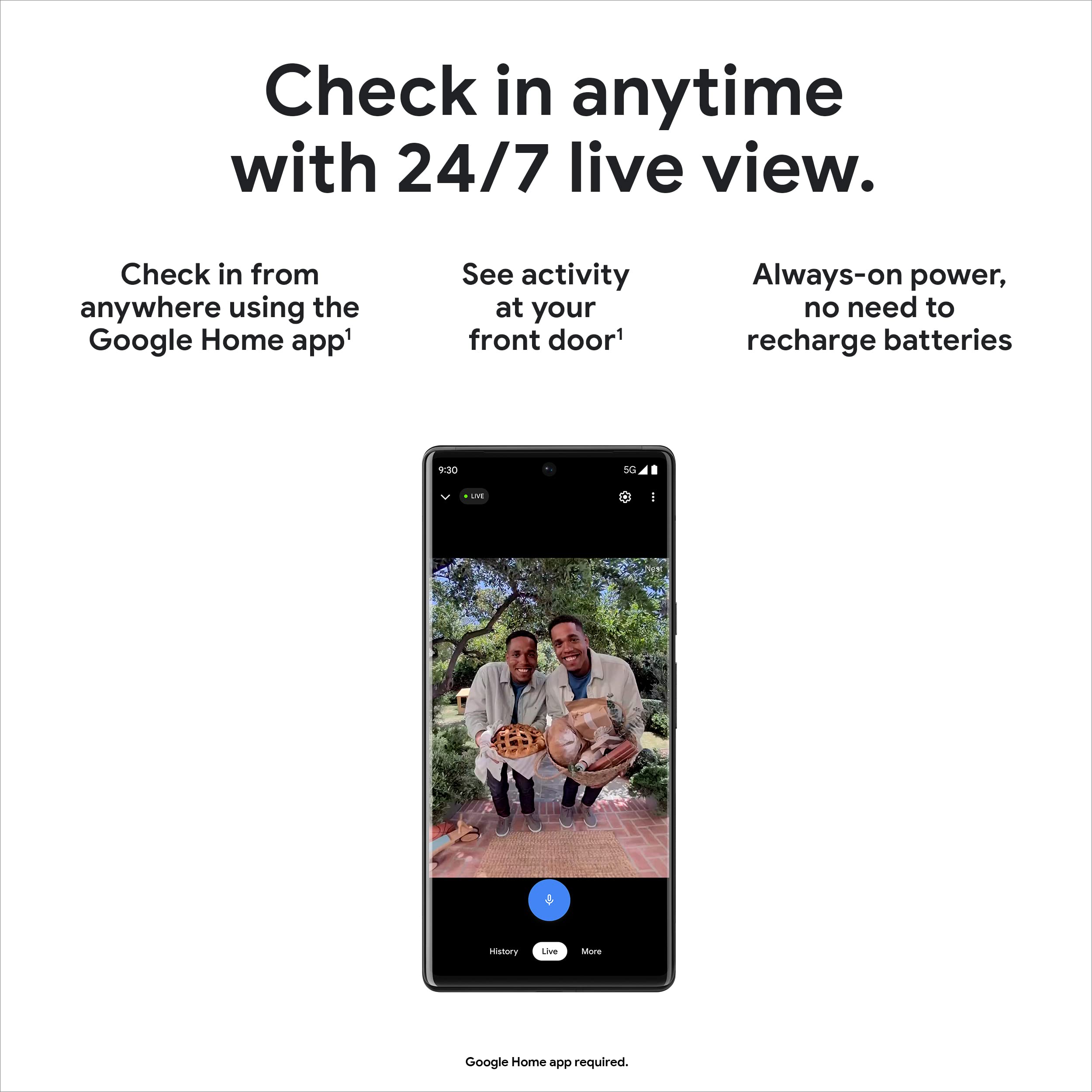 Google Nest Doorbell wired 2nd gen live video feed shows real-time doorstep monitoring