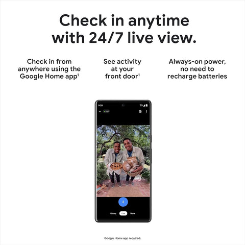 Google Nest Doorbell Pro Snow — wide-angle view highlights broad entry and package monitoring