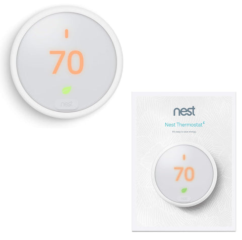 Google Nest Learning Thermostat E home away assist image indicating automatic climate adjustments.