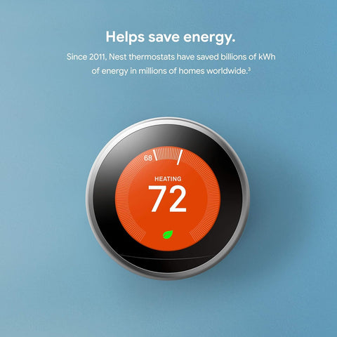Google Nest Learning Thermostat stainless steel finish blends with kitchen decor