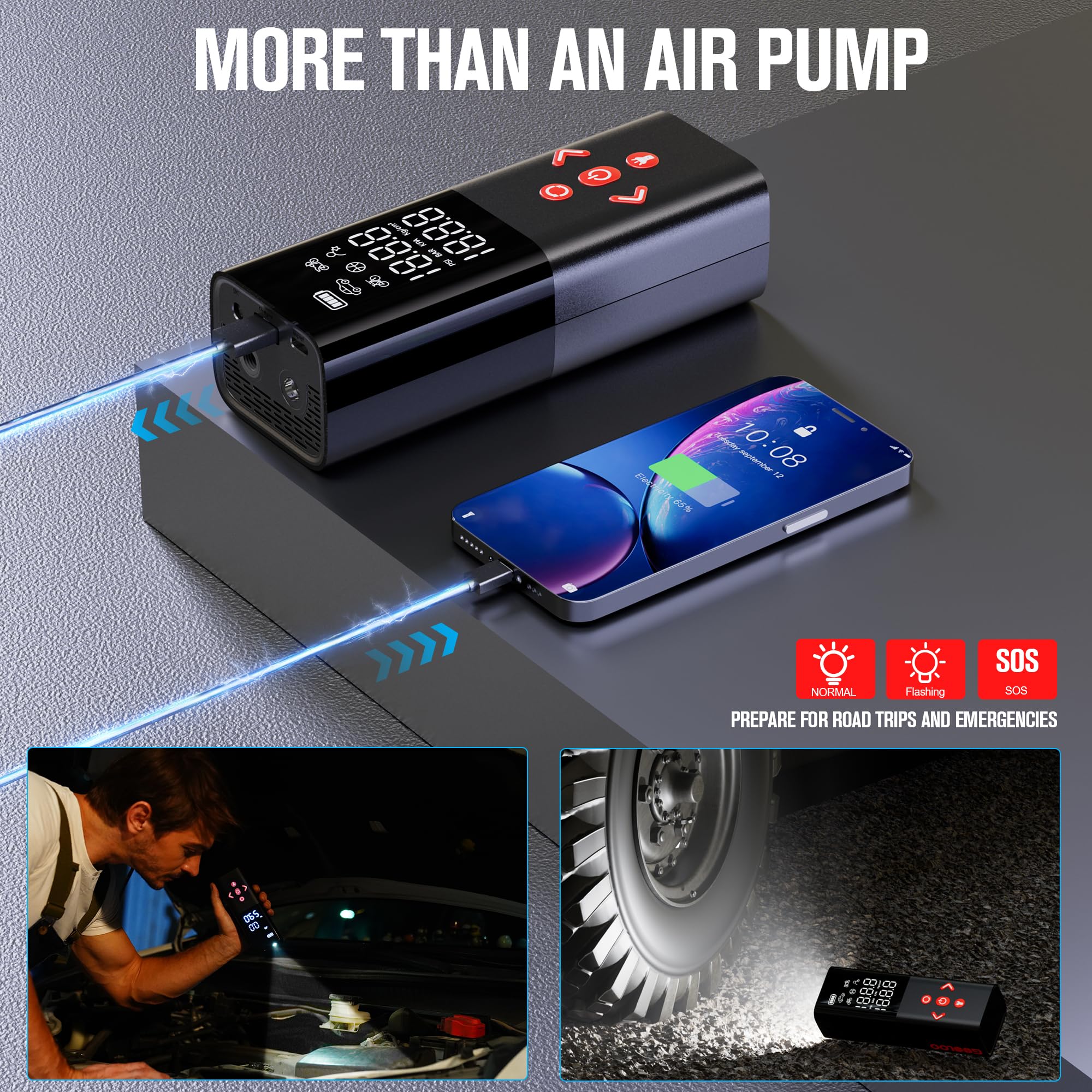 GOOLOO AP150 auto shut-off ensures safe, preset pressure inflation.