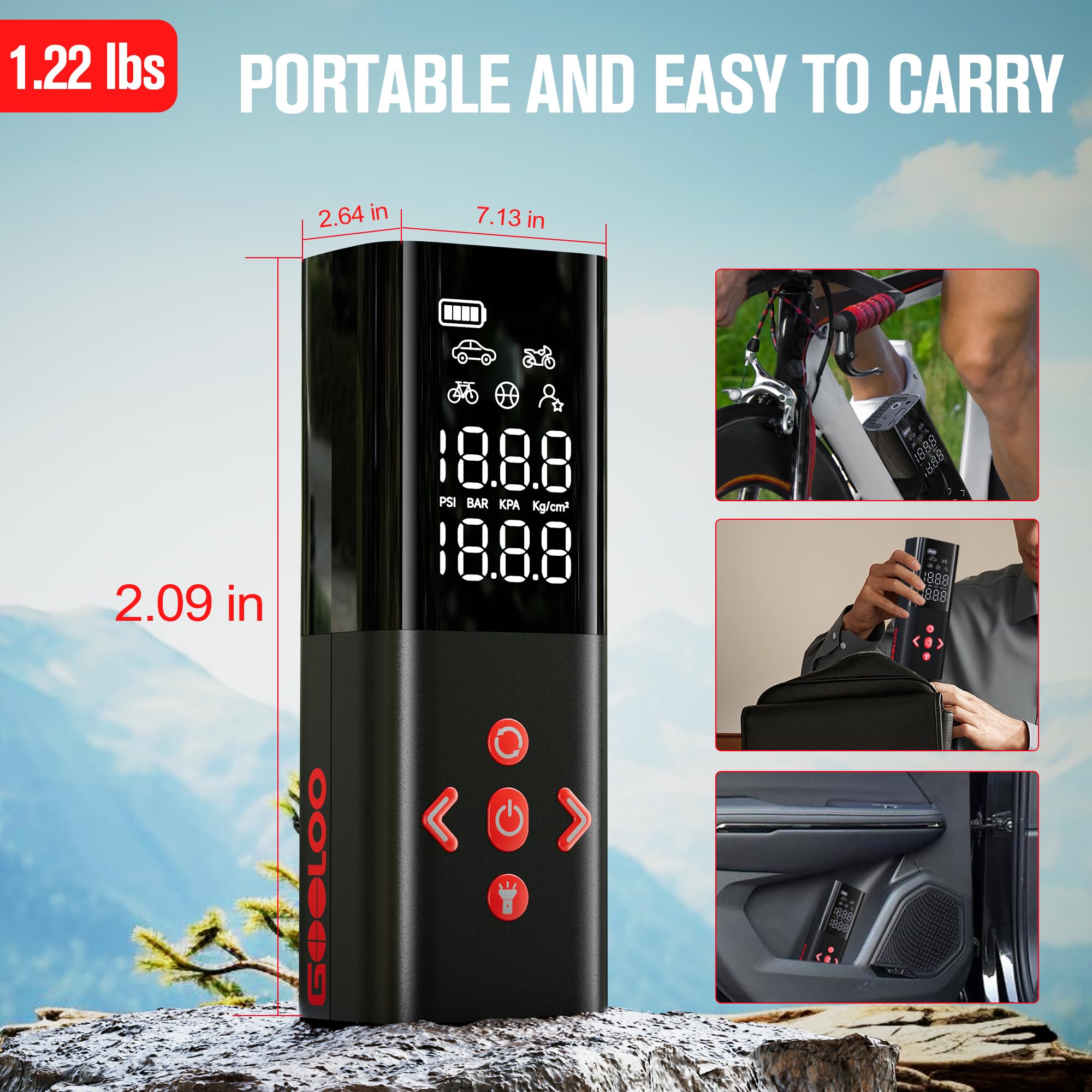 GOOLOO AP150 compact portable design fits in bags or cars.