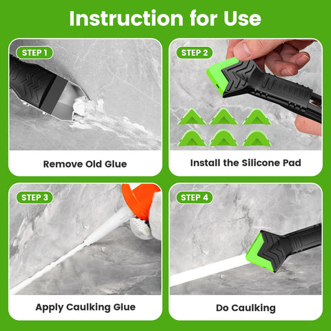 Goopreen stainless steel scraper removes old caulk without scratching.