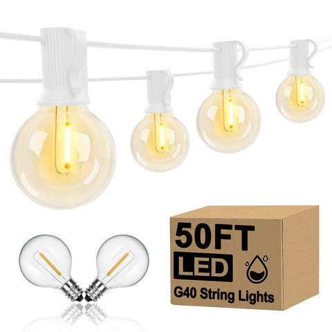 Goothy 50ft outdoor LED string lights illuminate patios with warm glow.