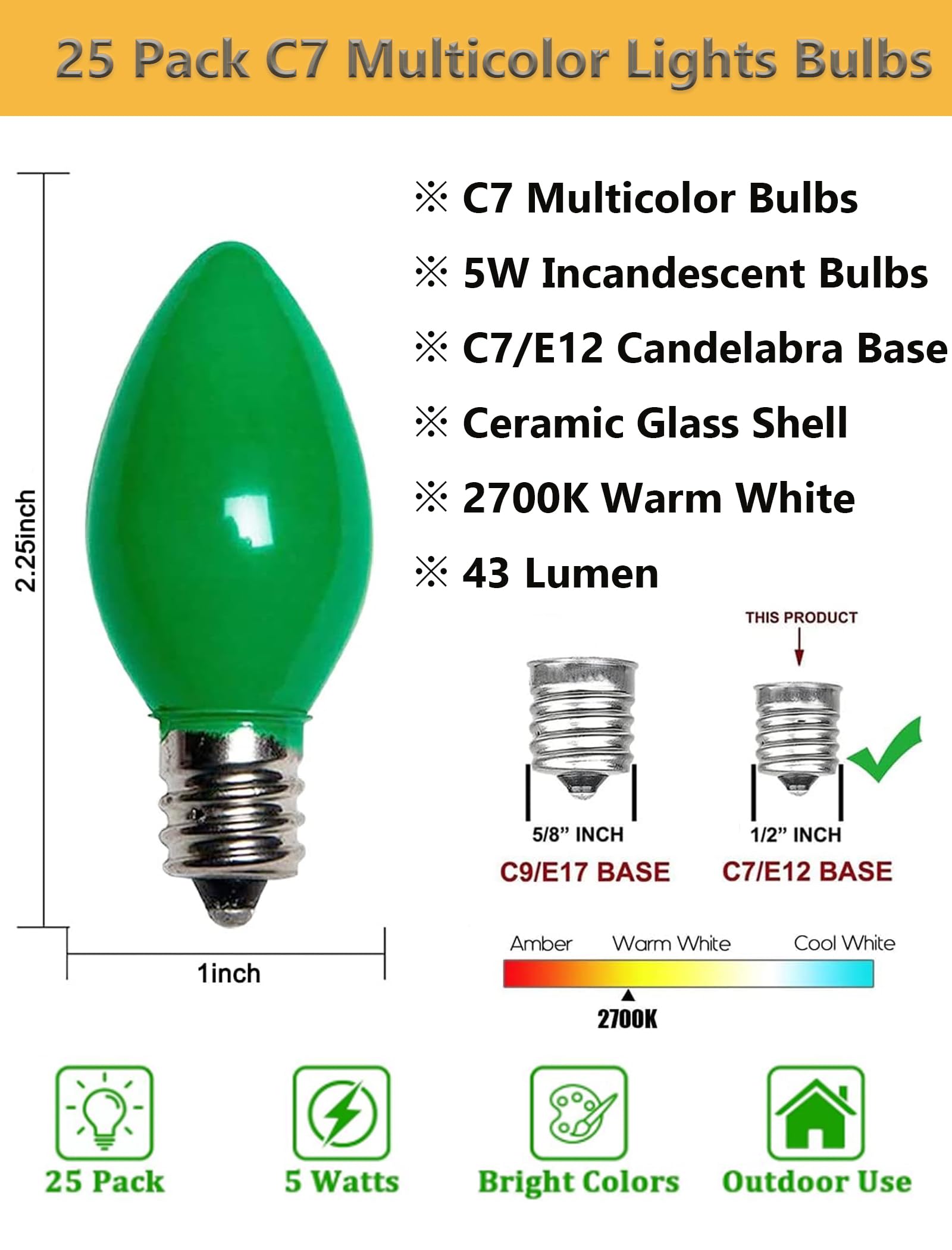 Goothy C7 bulbs with E12 base for easy replacement in outdoor sets