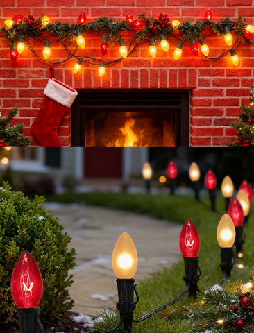 GOOTHY pathway lighting with red and frosted bulbs