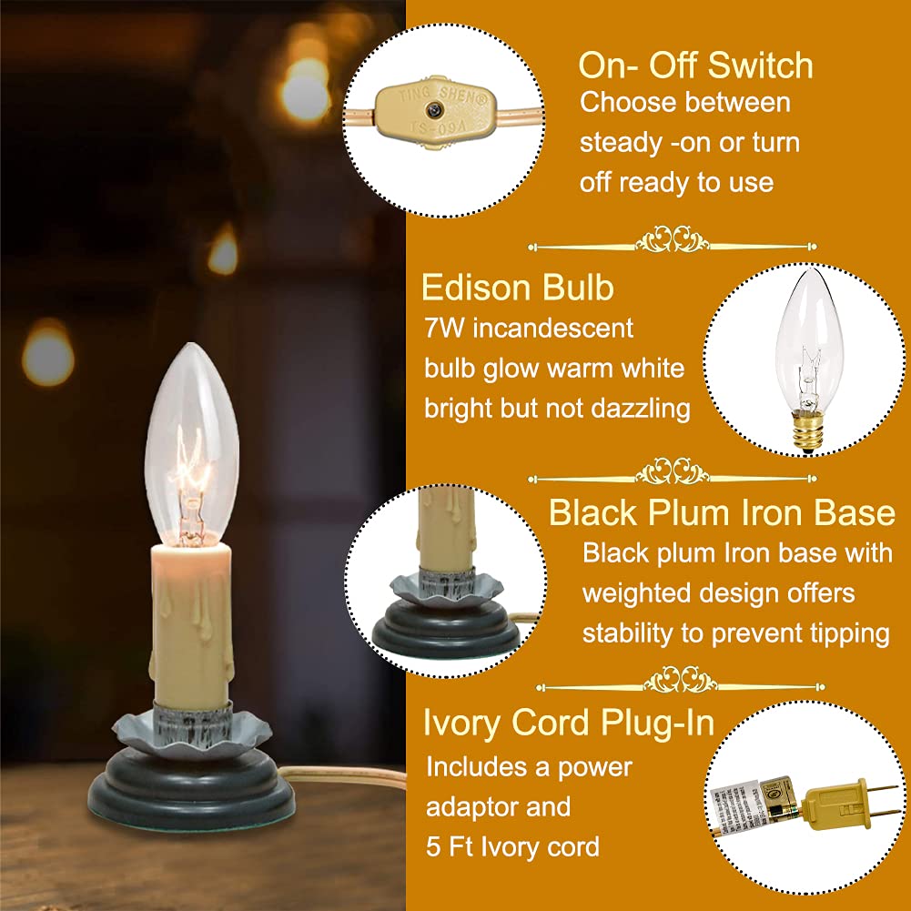 Goothy ivory candle on black plum iron base adds vintage charm