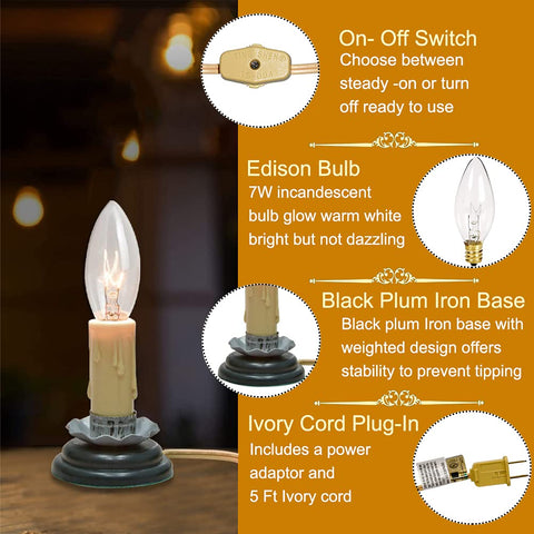 Goothy ivory candle on black plum iron base adds vintage charm