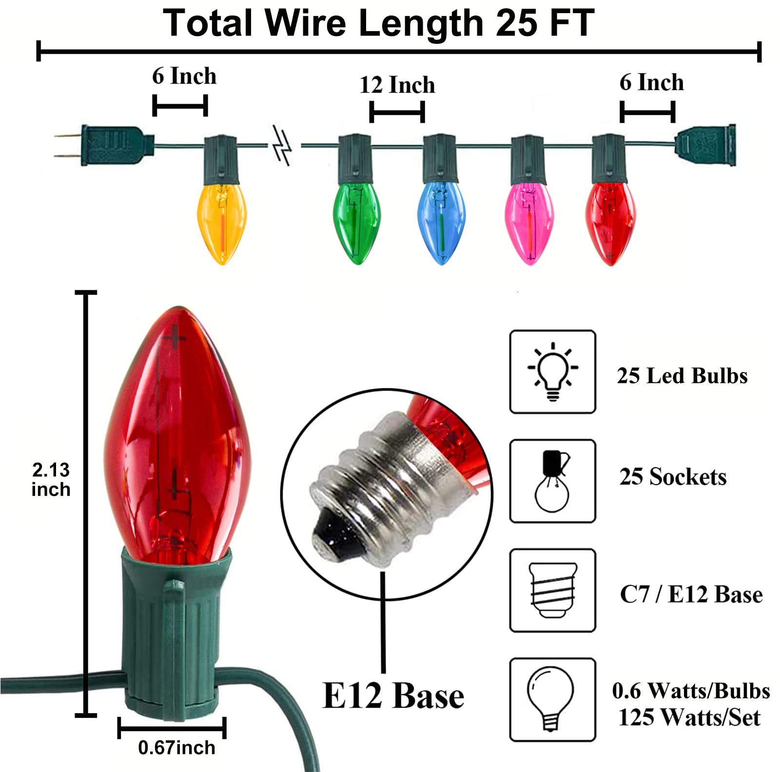 GOOTHY C7 LED bulbs—clear multicolor glow for bright holiday ambiance.