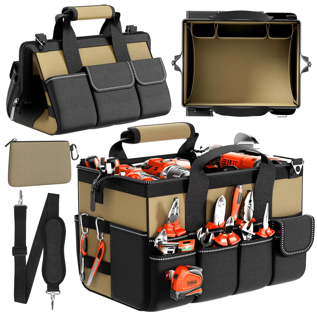 Goovilla tool bag 15.5-inch opening shows organized interior for quick access