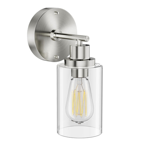GORDNWE 1-light bathroom sconce in brushed nickel with clear shade for modern mirror lighting