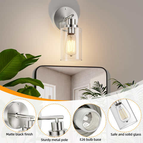 GORDNWE brushed nickel vanity light complements contemporary and rustic interiors