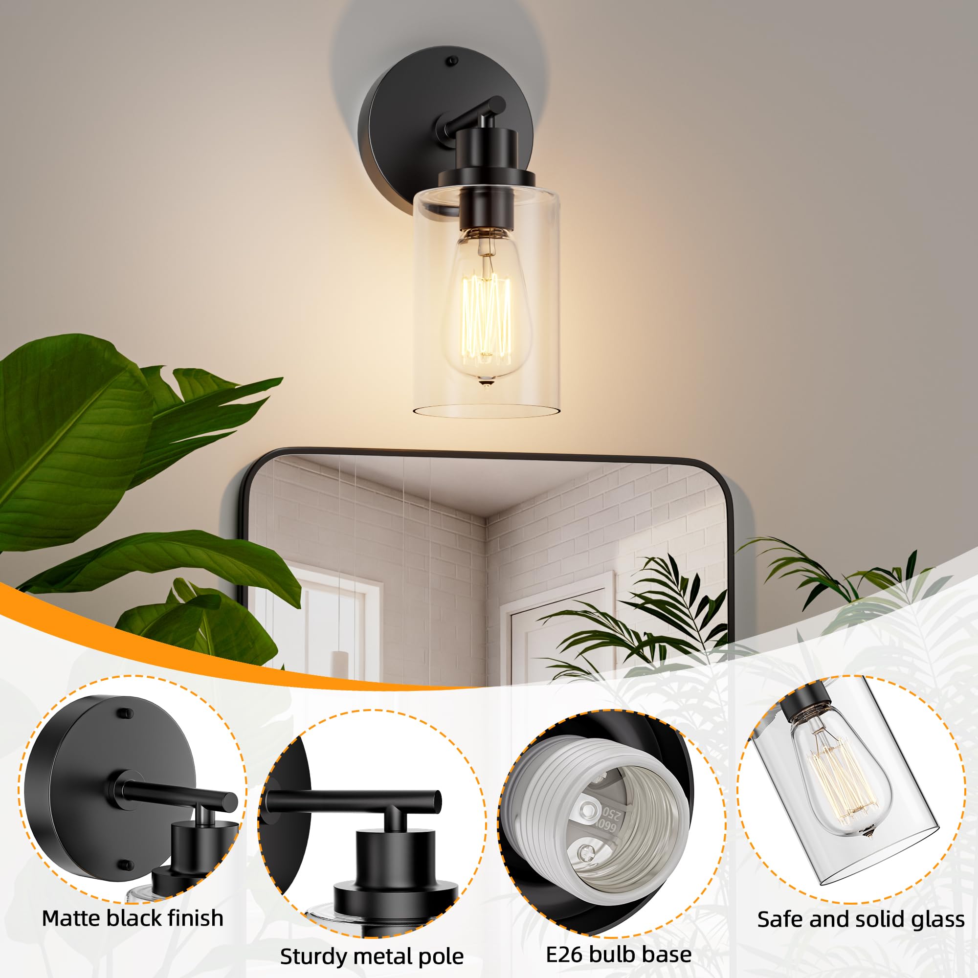 GORDNWE matte black wall lamp mount for modern interiors