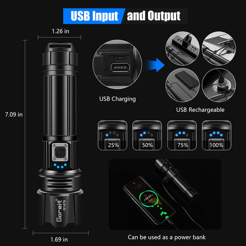 Goreit G1476 USB-C fast-charge port powers the flashlight and charges devices when needed.