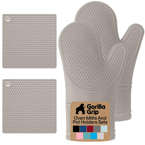 Gorilla Grip almond oven mitt front view shows slip-resistant silicone grip
