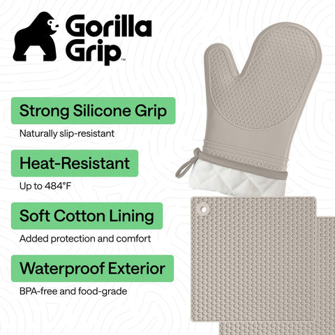 Gorilla Grip almond oven mitt texture closeup highlights honeycomb grip pattern