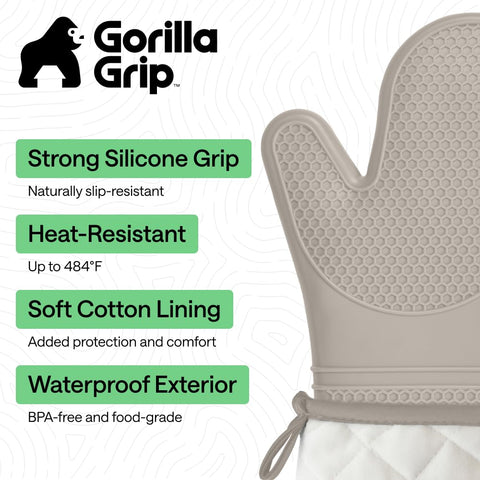 GORILLA GRIP Almond mitt showcases waterproof and stain-resistant design for easy cleanup.