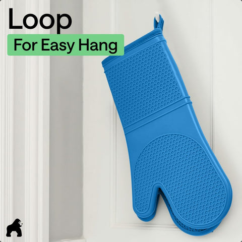 GORILLA GRIP Aqua heat resistant silicone mitt in kitchen task