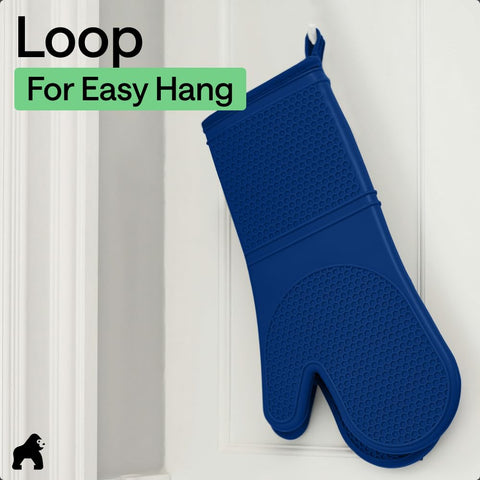 Gorilla Grip blue silicone mitt for stylish kitchen protection.