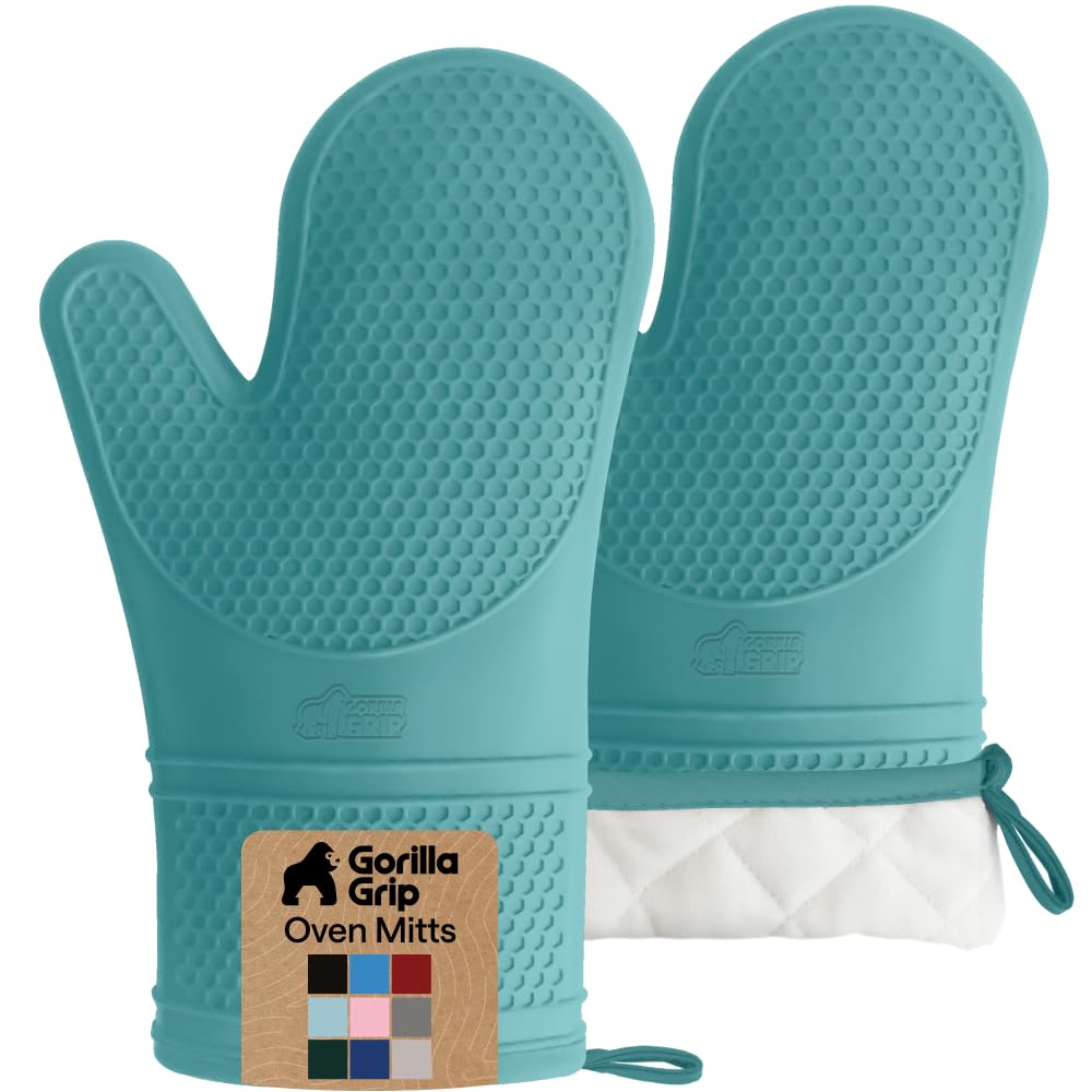 GORILLA GRIP BPA-free silicone oven mitts with slip-resistant texture for secure grip.