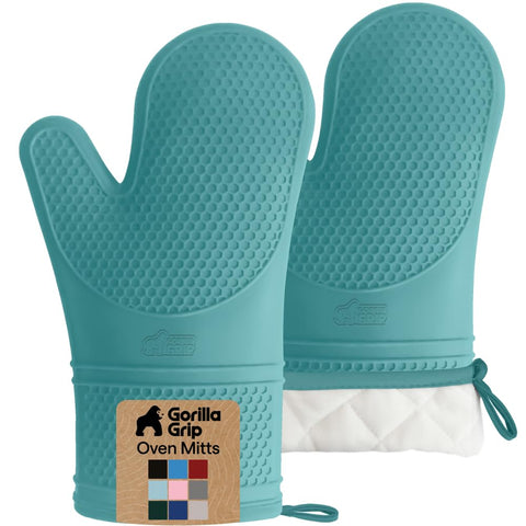 GORILLA GRIP BPA-free silicone oven mitts with slip-resistant texture for secure grip.