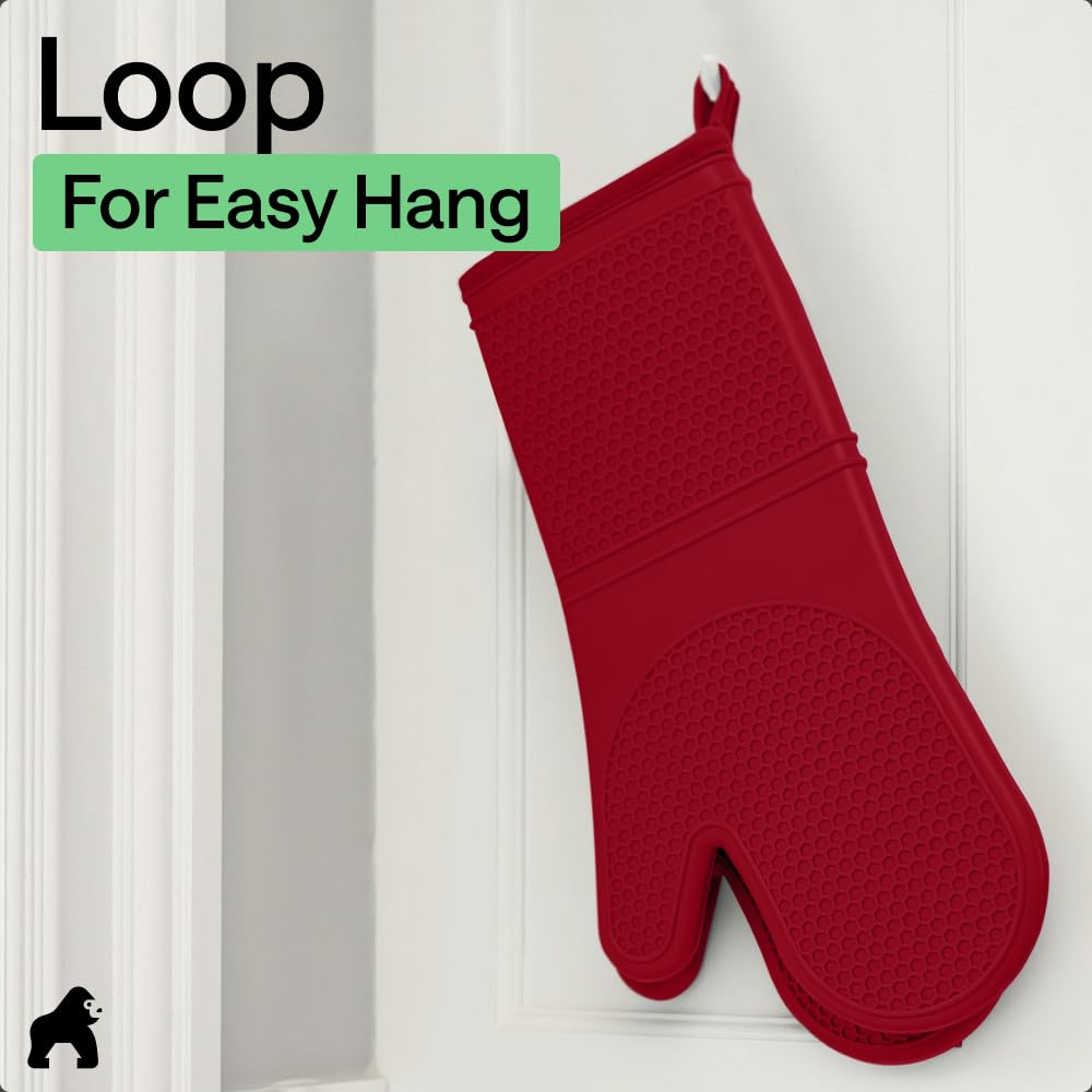 Red Gorilla Grip mitt pairs with Christmas kitchen decor