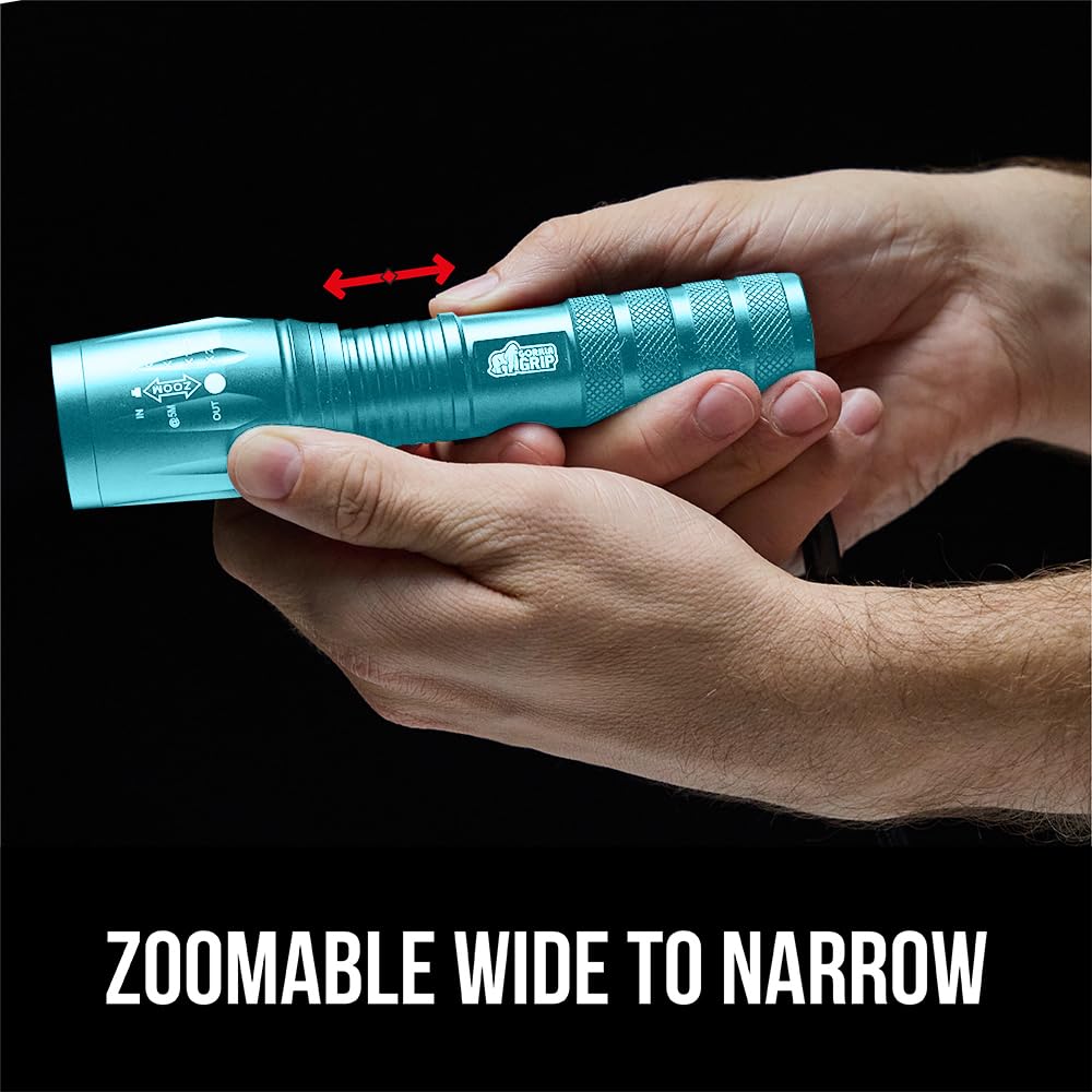 GORILLA GRIP flashlight runs on three AAA batteries for hours of use.
