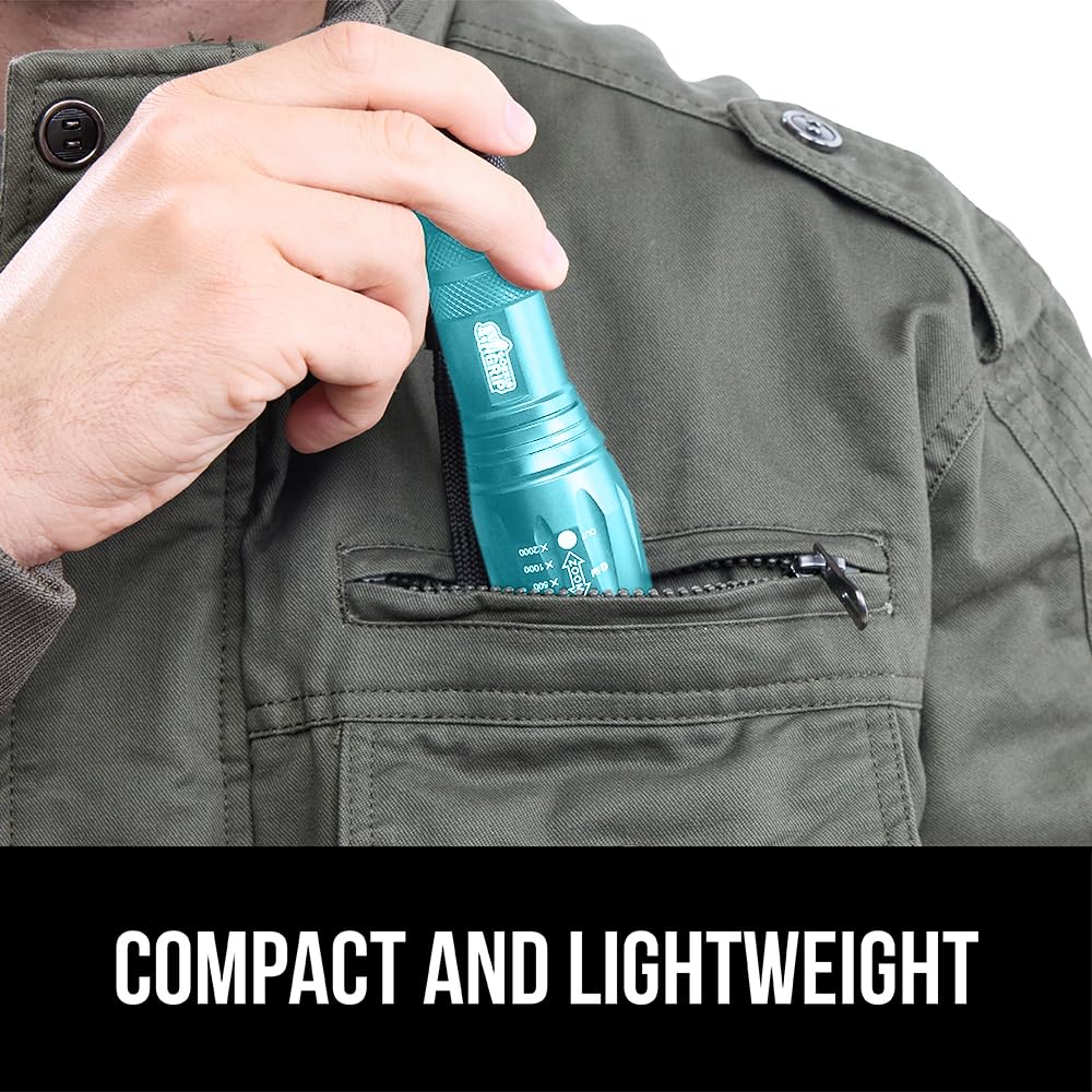 GORILLA GRIP flashlight anti-slip handle for secure grip in any conditions.