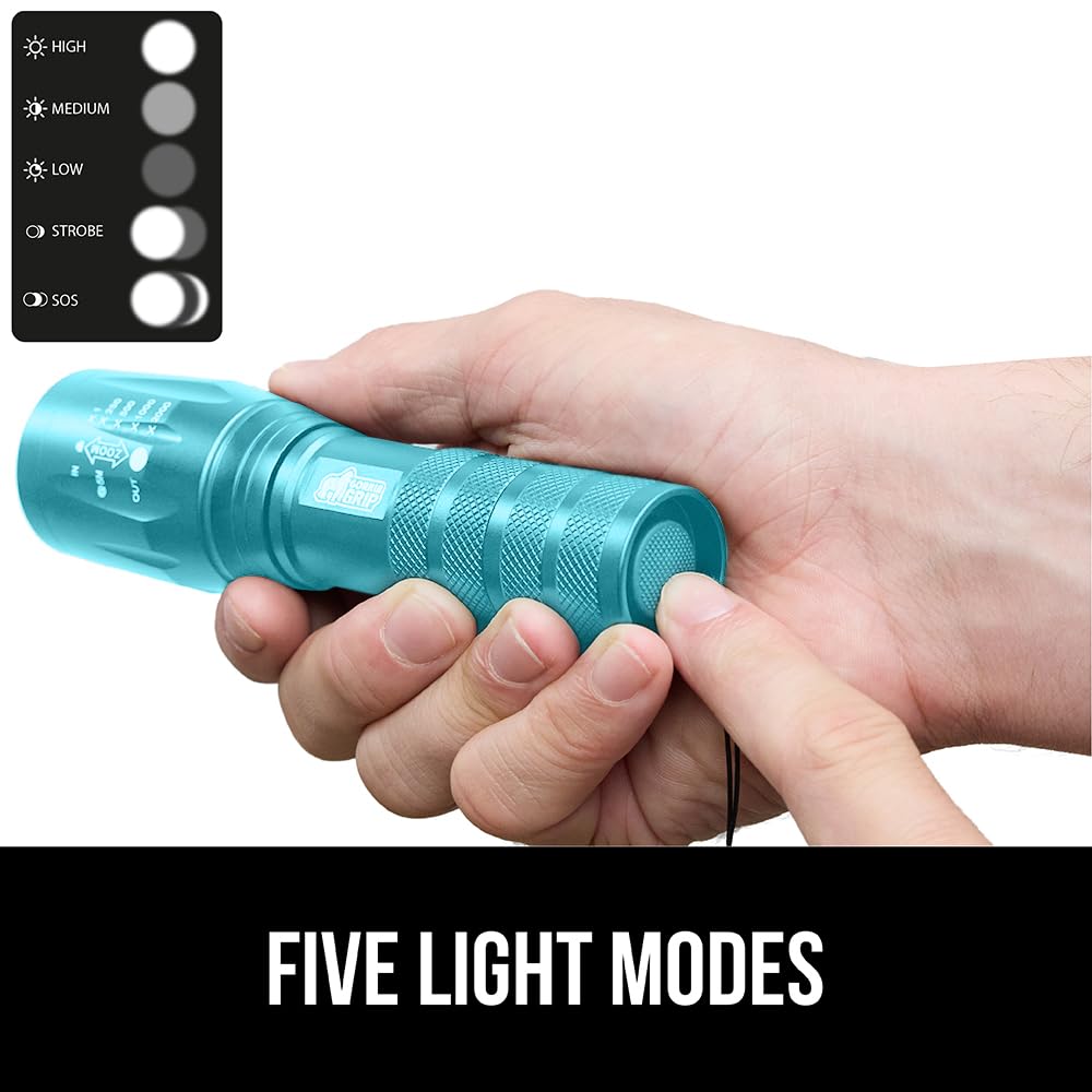 GORILLA GRIP flashlight rugged aluminum body withstands rough trails.