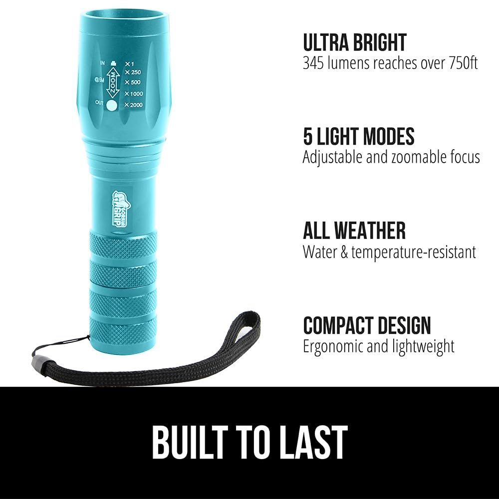 GORILLA GRIP flashlight demonstrates zoom-focus from wide to narrow beam.