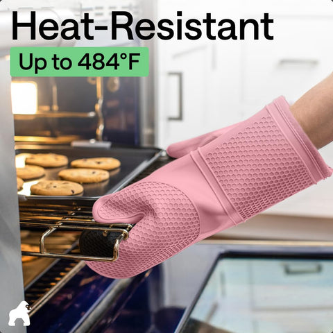 Gorilla Grip heat-resistant mitt protects hands up to high temperatures for grilling and baking.