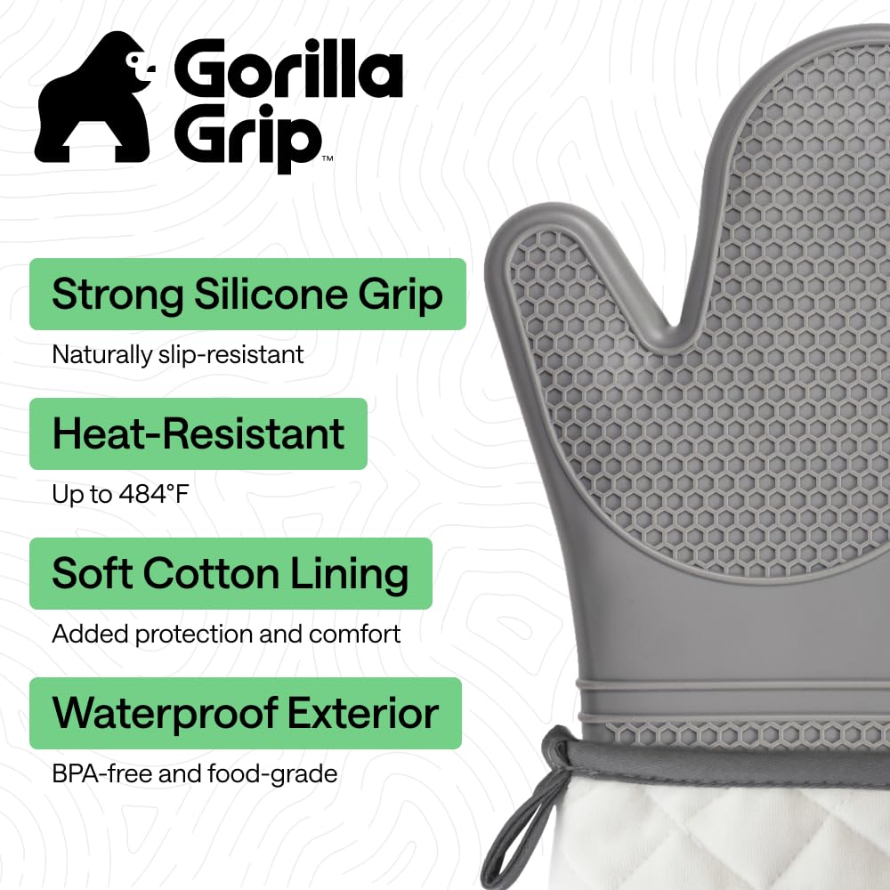 GORILLA GRIP heat-resistant silicone oven mitts protect hands during grilling and baking
