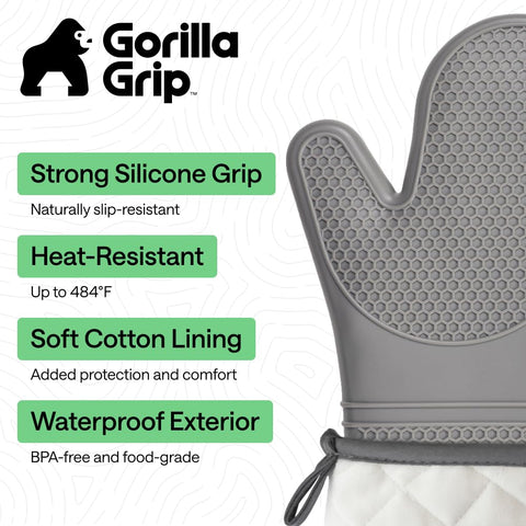 GORILLA GRIP heat-resistant silicone oven mitts protect hands during grilling and baking