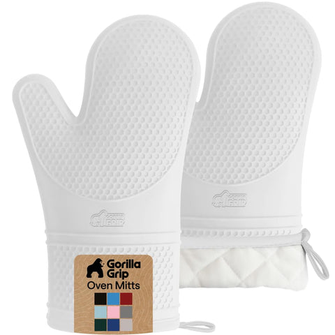 Gorilla Grip oven mitt with honeycomb grip for secure handling of hot pans.