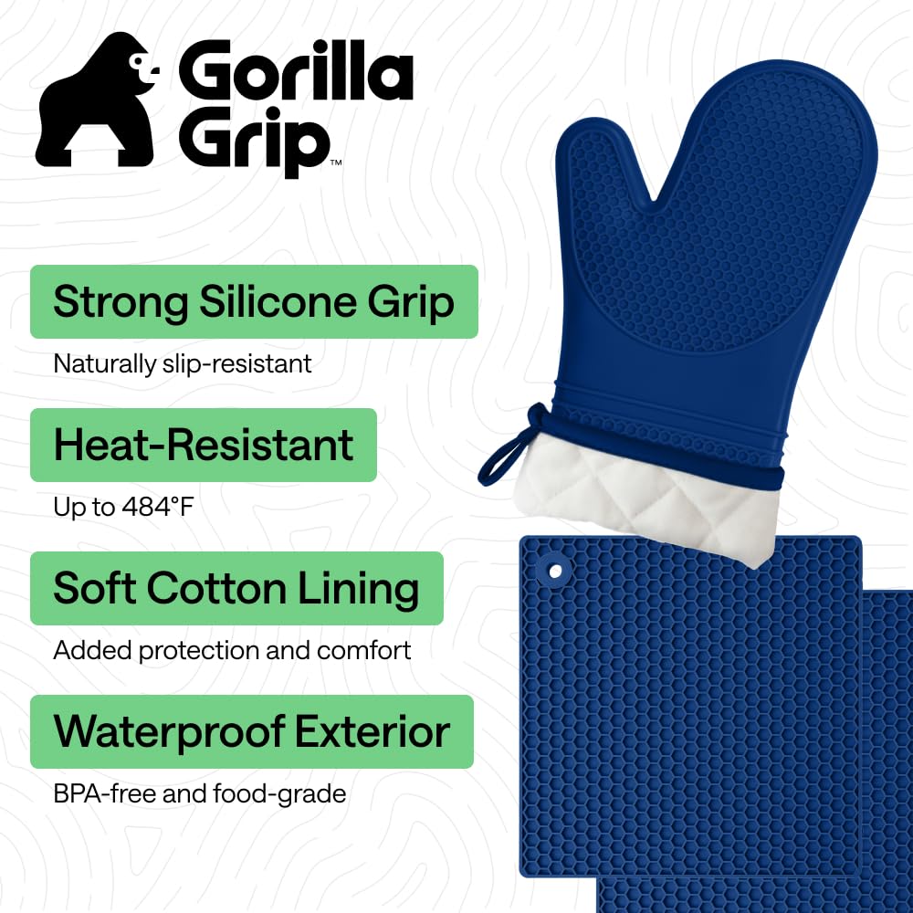 Gorilla Grip silicone mitts with honeycomb texture improve grip on hot pans