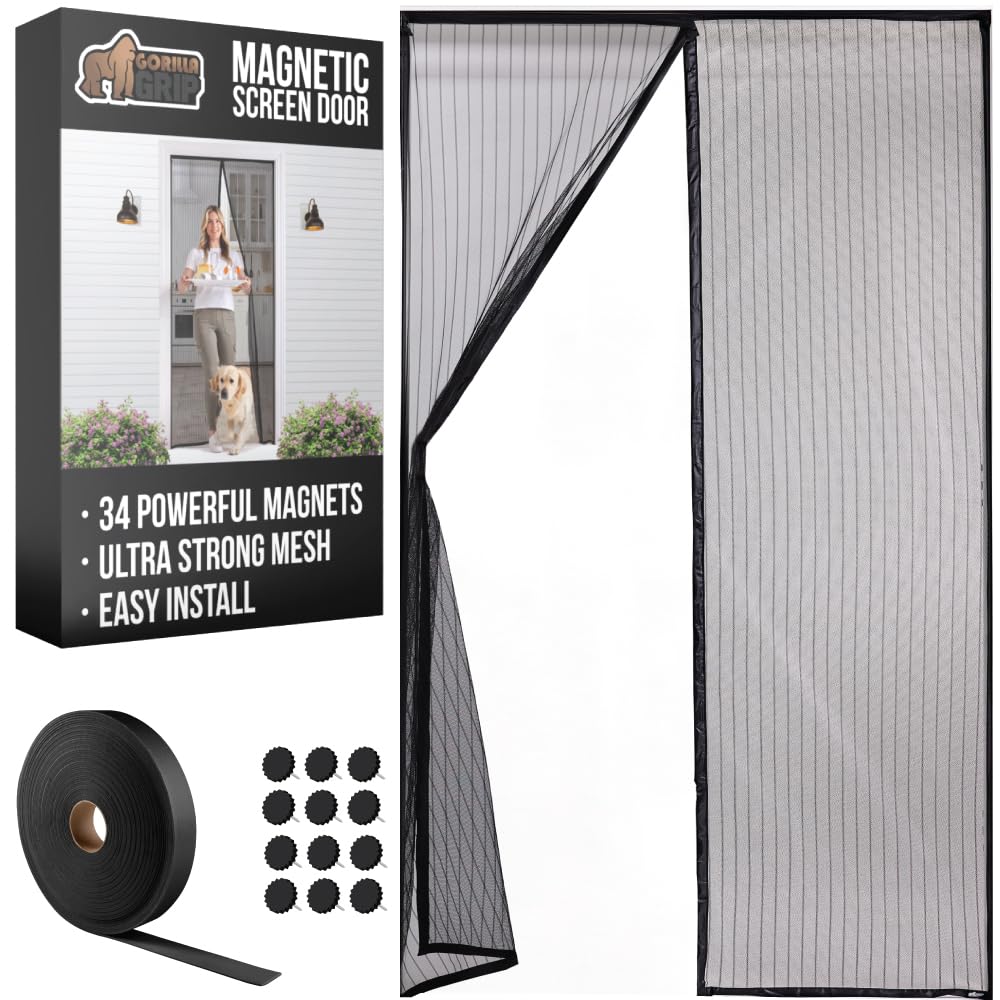 Gorilla Grip magnetic screen door close-up magnets showing secure hands-free entry
