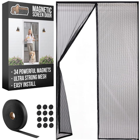 Gorilla Grip magnetic screen door mesh closeup shows bug protection and clear view