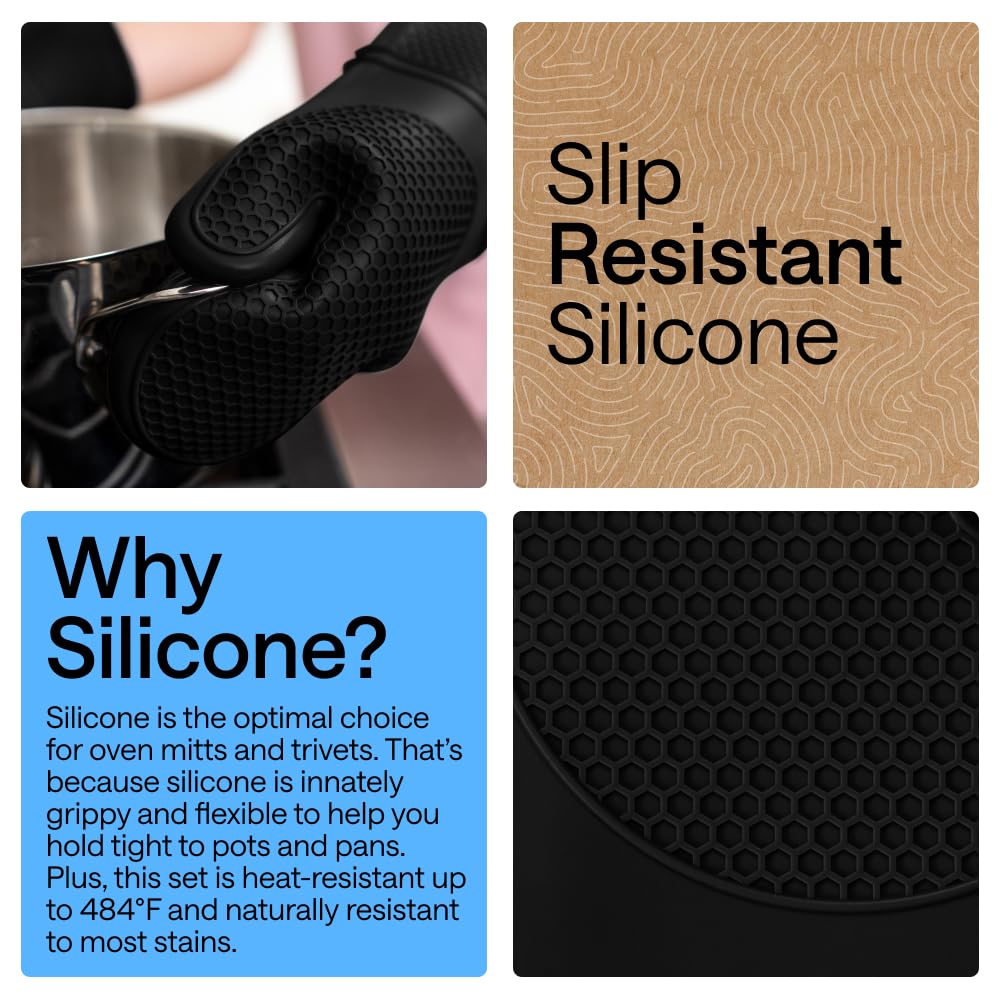 Gorilla Grip oven mitt in hand view shows flexible silicone conforms to grip.