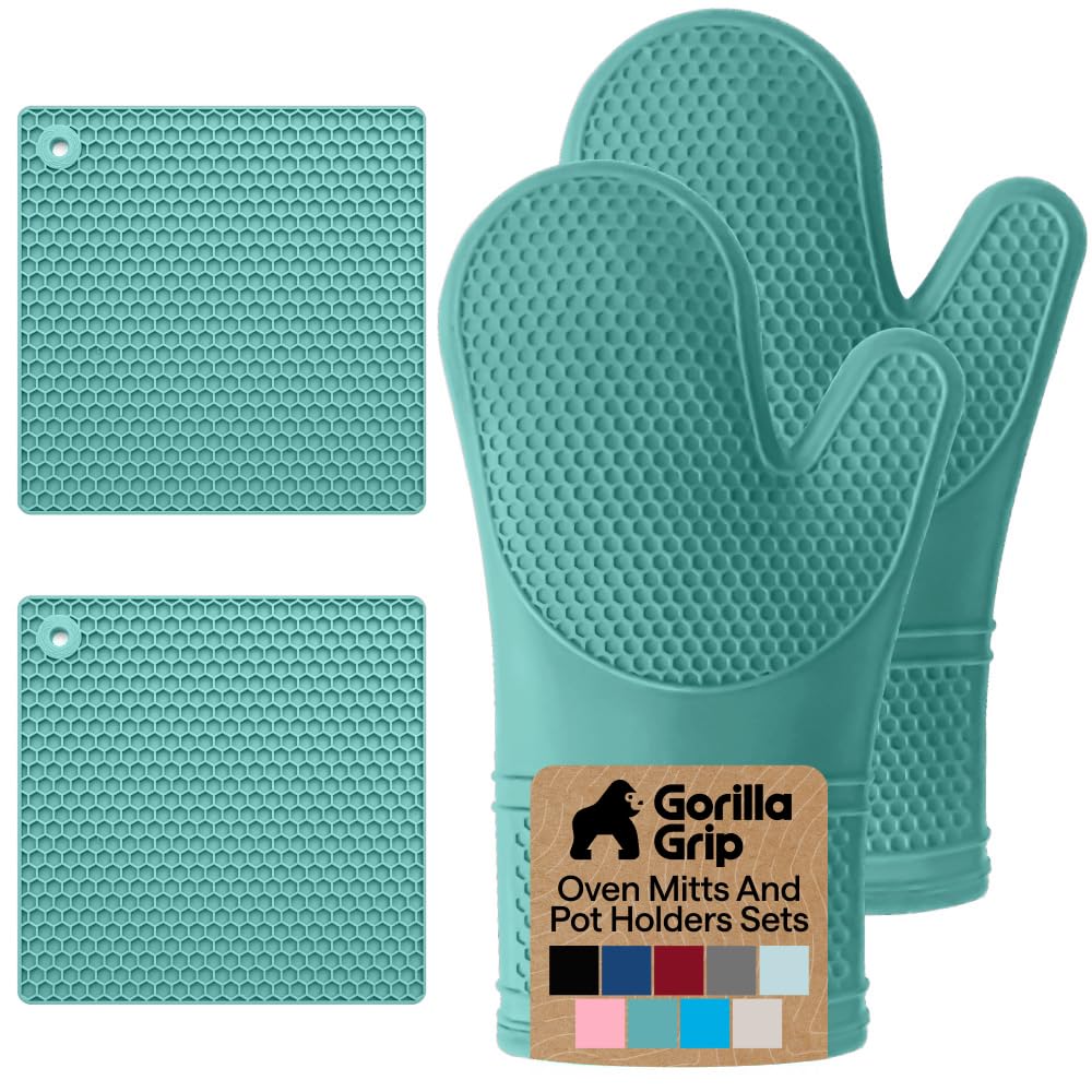 Gorilla Grip oven mitt with honeycomb texture for a secure grip on hot pots
