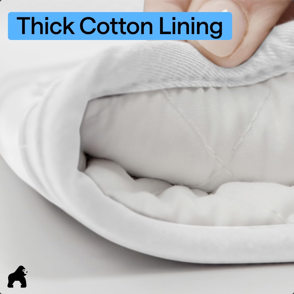 Set of 2 white Gorilla Grip silicone oven mitts.