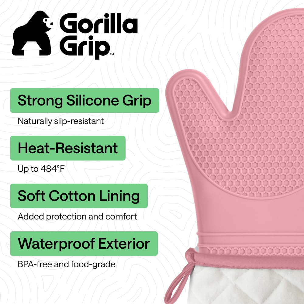 Gorilla Grip silicone mitt stays waterproof and easy to wipe clean for quick kitchen cleanup.
