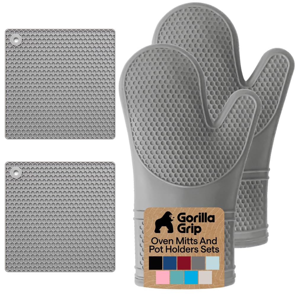 GORILLA GRIP silicone oven mitts provide a secure grip on hot pans.