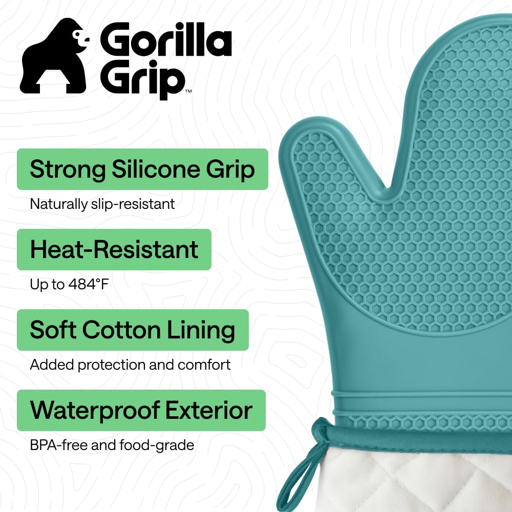 GORILLA GRIP honeycomb-textured mitts provide a confident grip on pots and pans.