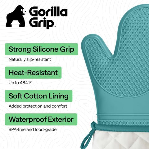 GORILLA GRIP honeycomb-textured mitts provide a confident grip on pots and pans.