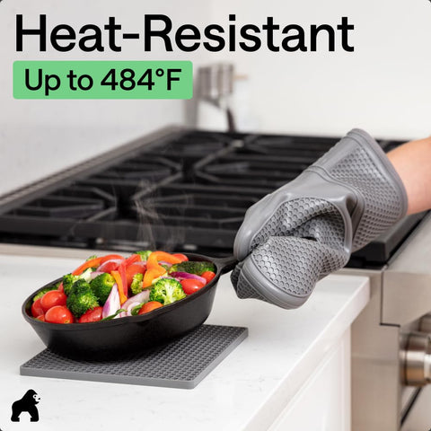 GORILLA GRIP textured honeycomb grip improves hold on cookware.