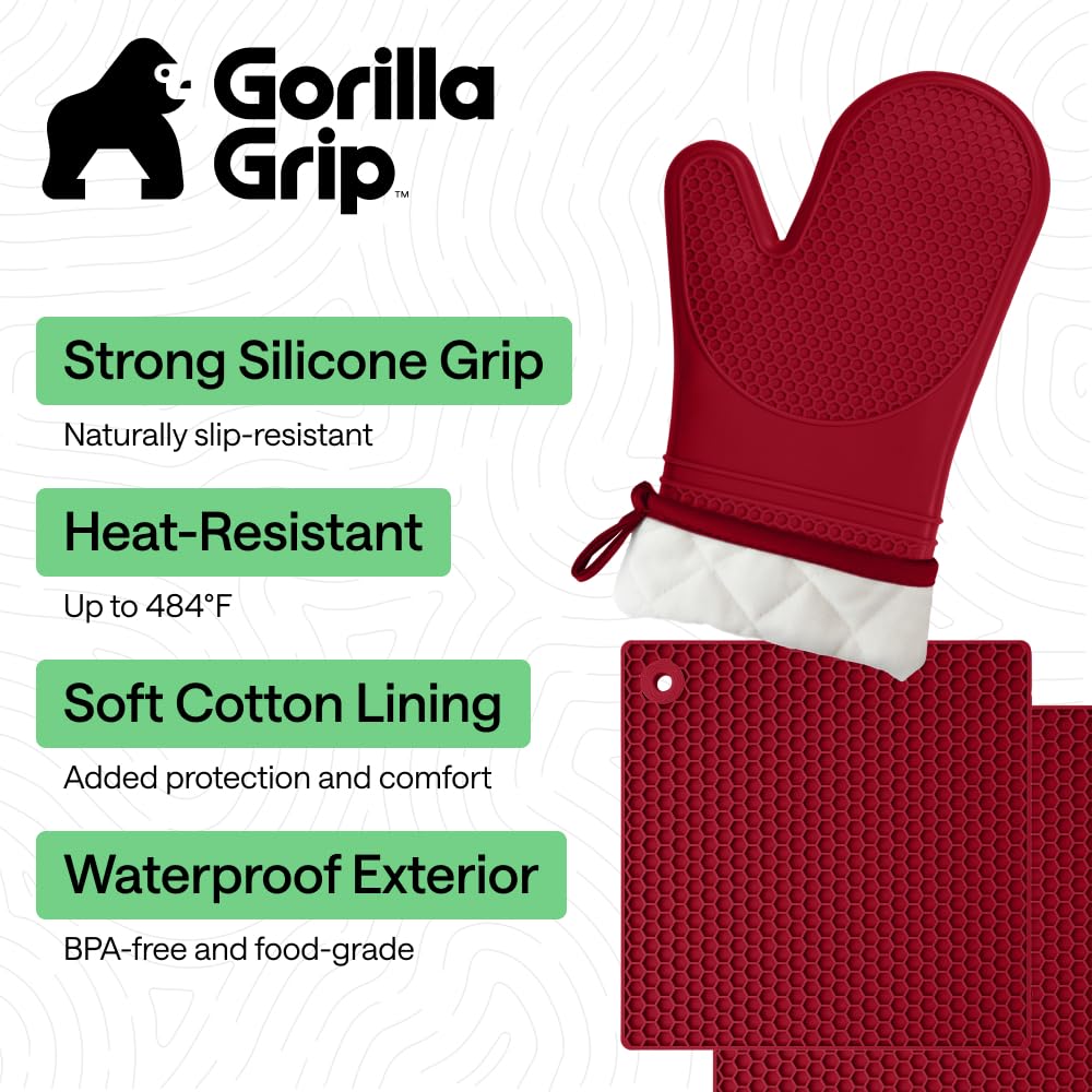 GORILLA GRIP mitts with honeycomb texture improve grip on pots and pans