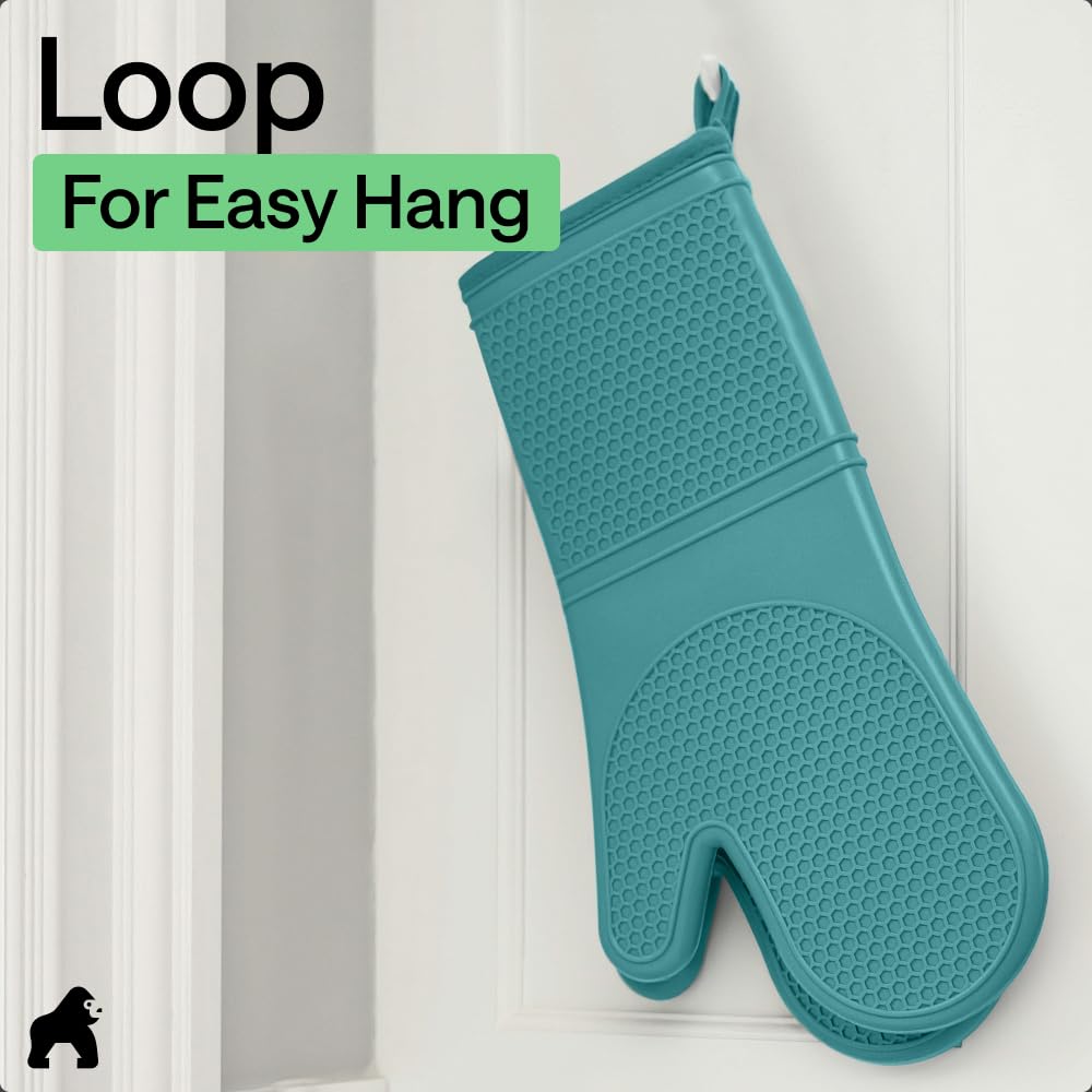 GORILLA GRIP turquoise mitts add color and practicality to everyday cooking.