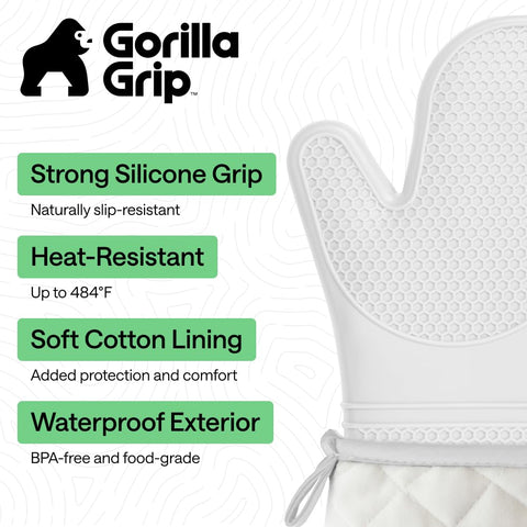 Gorilla Grip oven mitts are waterproof and stain resistant for easy cleanup.