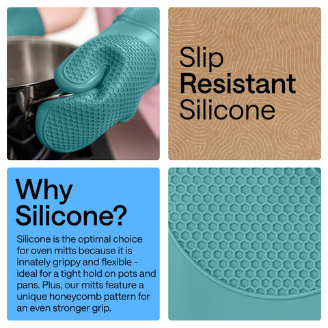 GORILLA GRIP waterproof and stain-resistant mitts protect hands from spills and splashes.